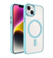 Coverzone iPhone 14 Plus ile uyumlu K?l?f Wireless ?arj �zellikli Metal buton Z-Krom MagSafe ile uyumlu ?effaf Transparan Double Color Silikon Kapak Ye?il