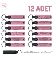 Pembe & Lacivert, Tüm Aile Bireylerine Özel Hediye, 12'li Set, Kişiye Özgü İsim Yazılı Anahtarlık