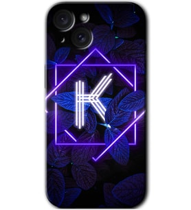 İphone 15 Kılıf HD Desen Baskılı Kılıf - Dark Neon Yaprak K Harfi