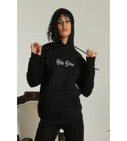 Oversize Üç İplik Kapüşonlu Sweatshirt – Siyah “Other Lives” Ön Ve Arka Baskılı, Şardonlu Kışlık, Rahat Günlük Model Siiyah