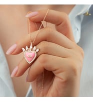 925 Ayar Gümüş Kalpli Göz Kolye (Pembe)