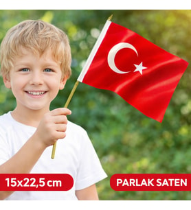 Saten Türk Bayrağı 15x22.5 cm – Parlak Kumaş Mini Bayrak  23 Nisan, Okul, Araç ve Dekor İçin (Kırmızı-Beyaz)