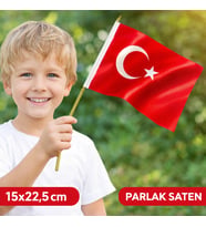Saten Türk Bayrağı 15x22.5 cm – Parlak Kumaş Mini Bayrak  23 Nisan, Okul, Araç ve Dekor İçin (Kırmızı-Beyaz)