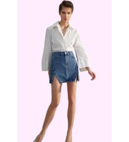 Kadın Denim Mini Etek A line Kalıp Yırtmaçlı Pamuklu Günlük Stil Yaz Aylarının Vazgeçilmezi (Mavi)