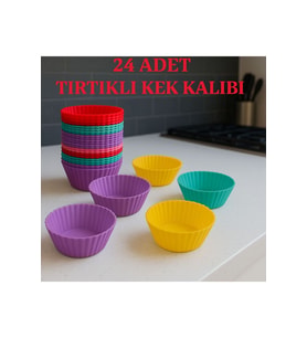 24 Adet Tırtıklı, Mini Kek Kalıbı, Yanmaz, Yapışmaz, Kolay Çıkar-silikon, Karışık Renk
