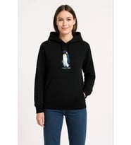 Kadın 3 İplik Pamuklu Kapüşonlu Hoodie Sweatshirt Survivor Penguen Baskılı - Siyah