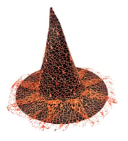 Hallowen cadı şapkası güpürlü ağlı siyah-turuncu
