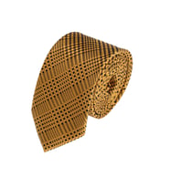 Cengiz İnler Kare Desenl Desenli Mendilli Mikrofiber Erkek Kravat (Sarı)