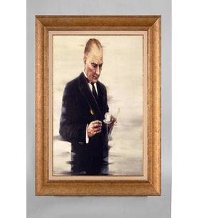 Çerçeveli Paspartulu Atatürk Tablo a645 (Gold)