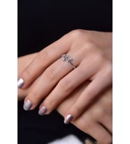 Papatya Silver 925 Ayar Gümüş Rodyum Kaplama Ayarlanır Baget Taşlı Sallantılı Tektaş Yüzük