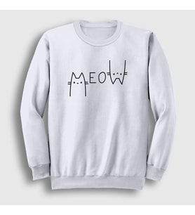 Presmono Unisex Beyaz Meow Cat Kedi Sweatshirt 407519tt (Beyaz)