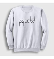 Presmono Unisex Beyaz Meow Cat Kedi Sweatshirt 407519tt (Beyaz)