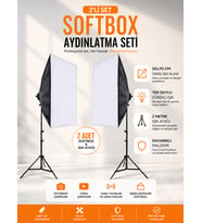 Rabsev 2'li Softbox Aydınlatma Seti 50x70 cm 2 Metre Işık Ayağı Fotoğraf Video YouTube Canlı Yayın