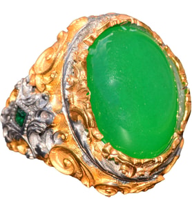 Gerçek Doğal Yeşil Jade Taş Yüzük, 925 Ayar Gümüş Yüzük, Erkek Yüzük