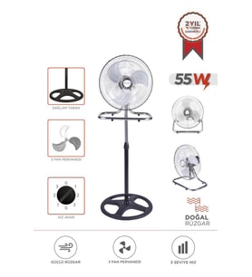 Torima SF-03 Gümüş Ayarlanabilir 18'' İnc Ayaklı 55W 3 Kademe 3 Pervaneli Vantilatör Fan