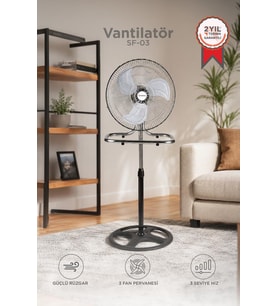 Torima Vantilatör 3 Pervaneli 3 Kademeli Ayarlanabilir Ayaklı 18 Inc 55W Fan SF03 Gümüş