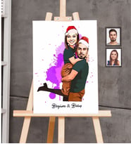Kişiye Özel Yılbaşı Sevgili Karikatürlü Kanvas Tablo 20x30 Model-6