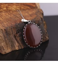 Kırmızı Akik Büyük Taşlı Gümüş Kolye 40-30 mm
