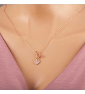 925 Ayar Gümüş Rose Sallantılı Kalp Kadın Kolye