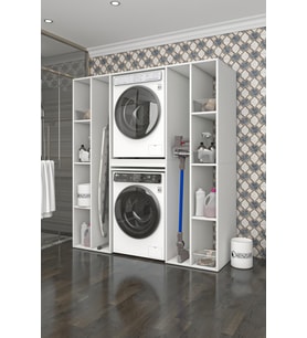 Kenzlife membran çamaşır-kurutma makinesi dolabı nazzam byzbyz 187*170*60 çekmeceli raflı mebran kapak suntalam gövde banyo (Beyaz-Gri)