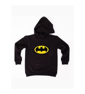 Batman Baskılı Kapüşonlu Pamuklu Kumaş Çocuk Sweatshirt (Siyah)