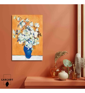 Tekli Dikey Kanvas Tablo Ünlü Eserler Van Gogh Vazoda Beyaz Güller