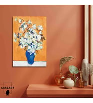 Tekli Dikey Kanvas Tablo Ünlü Eserler Van Gogh Vazoda Beyaz Güller