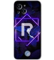 Reeder S23 Pro Max Kılıf HD Desen Baskılı Arka Kapak - Dark Neon Yaprak R Harfi