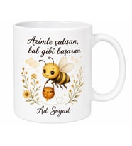 İsme Özel Çalışkan Arı Yazılı Kupa Bardak Hediye Özel Tasarım Porselen