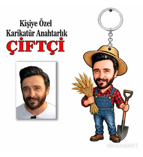 Kişiye Özel Kişiye Çiftçi Karikatür Anahtarlık Karikatürlü 8 cm MDF Anahtarlık - Kişiye Çiftçi Karikatür Anahtarlık Hediyesi İş Arkadaşına ve Meslek Sahibine Hediye