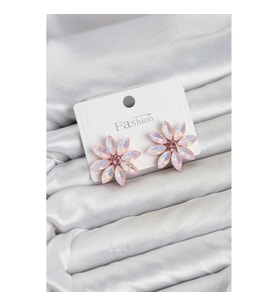 Mey İthalat® Pembe Renk Kristal Taşlı Lotus Çiçek Model Kadın Küpe