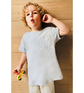 Breeze Erkek Çocuk Tişört Cool Yazı Armalı Cepli 1.5-5 Yaş, Açık Gri