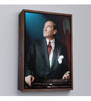 Çerçeveli Atatürk Portre Tablosu Mustafa Kemal Atatürk Dikdörtgen Dekoratif Kanvas Tablo (Kahverengi)