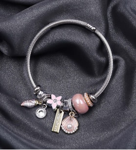 Gümüş Renk Pembe Charm Çelik Bileklik