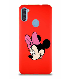 Samsung Galaxy M11 Soft Premier Kapak Minnie Mouse-B Tasarımlı Silikon Kılıf - Kırmızı (Şeffaf)