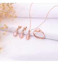 925 Ayar Gümüş Gül Kuvars Taşlı Oval Set
