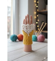 El Yapımı Inci Detaylı Kadın Eldiven Bileklik (Sarı-Ekru)