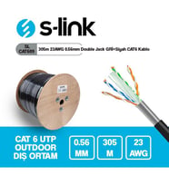 S-link SL-CAT609 305m 23AWG 0.56mm CCA Double Jack GRİ+Siyah CAT6 Kablo