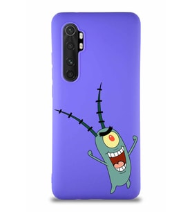 Xiaomi Mi Note 10 Lite Soft Premier Kapak Plankton Tasarımlı Silikon Kılıf - Mor (Şeffaf)