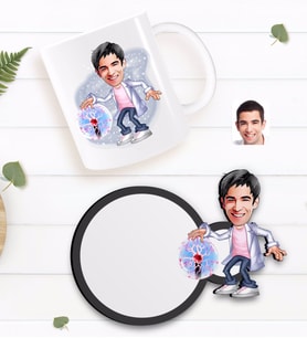 BK Gift Kişiye Özel Erkek Elektrik Mühendisi Karikatürlü Beyaz Kupa ve Ahşap Bardak Altlığı Hediye Seti-1