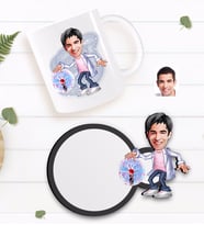 BK Gift Kişiye Özel Erkek Elektrik Mühendisi Karikatürlü Beyaz Kupa ve Ahşap Bardak Altlığı Hediye Seti-1