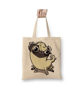 Pug Köpek Dog Pet Sevimli Cute Beyaz Bez Çanta Uzun Saplı Alışveriş Çantası Plaj Çantası