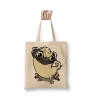 Pug Köpek Dog Pet Sevimli Cute Beyaz Bez Çanta Uzun Saplı Alışveriş Çantası Plaj Çantası