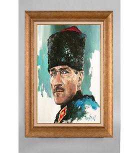 Altın Varaklı Paspartulu Çerçeveli Atatürk Tablo sd524