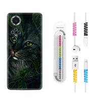 Huawei Nova Y70 Y90 Nova 9 SE  Kılıf Kablo Koruma Spiral Silikon Flowers Cat 1345