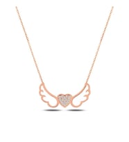 Kanat & Kalp Zirkon Taşlı Kolye (Rose)