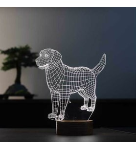 Golden Köpek Figürlü Dekoratif Hediye Led Masa Lambası 7 Işık Rengi Ahşap Taban (Sarı)