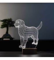 Golden Köpek Figürlü Dekoratif Hediye Led Masa Lambası 7 Işık Rengi Ahşap Taban (Sarı)