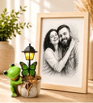 Kişiye Özel Karakalem Fotoğraflı Ahşap Çerçeveli Sevimli Kurbağa Masa Lambası