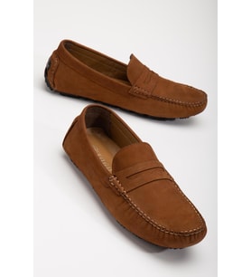 Hakiki Deri Nubuk Rok Kolej Model Taba Erkek Günlük Loafer Ayakkabı